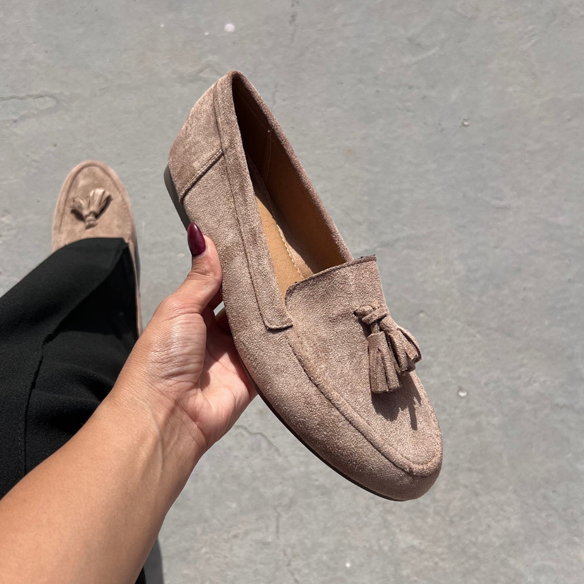 Ballerine Mocassin Femme Mocassin à Glands Taupe – Leyane Paris