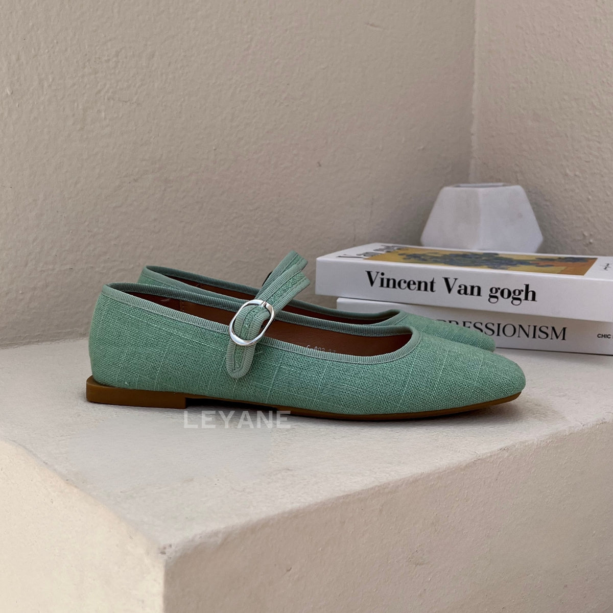 Ballerines en lin Vert – Leyane Paris - Main Image