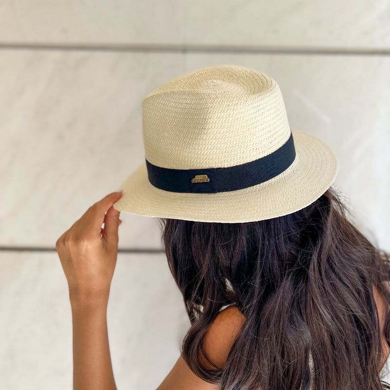 Chapeau panama - chapeau plage - fedora - chapeau été avec bande noir - panama raphia