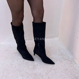 Bottes à talon kitten en daim - Noir