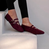 Ballerines en daim à double bride - Bordeaux