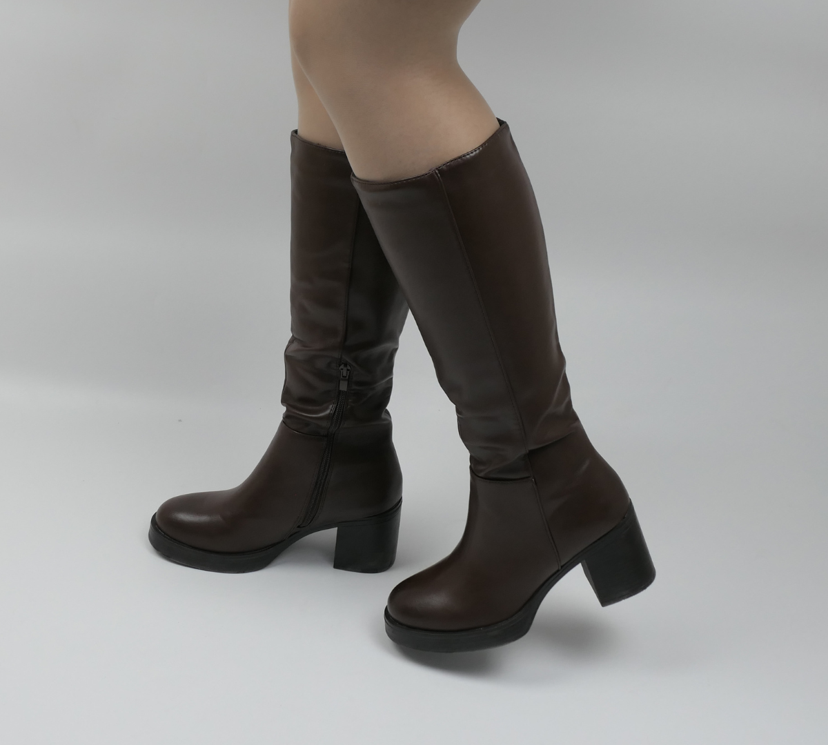 Bottes à talons- Marron, bottes à plateforme pour femmes, à talnos larges