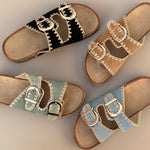 Sandale style birkenstock en green. Souples&nbsp;et légères, parfaites pour une journée de confort et de style.