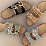 Sandale style birkenstock en green. Souples&nbsp;et légères, parfaites pour une journée de confort et de style.