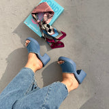 Sandale à talon compensé - Bleu jeans