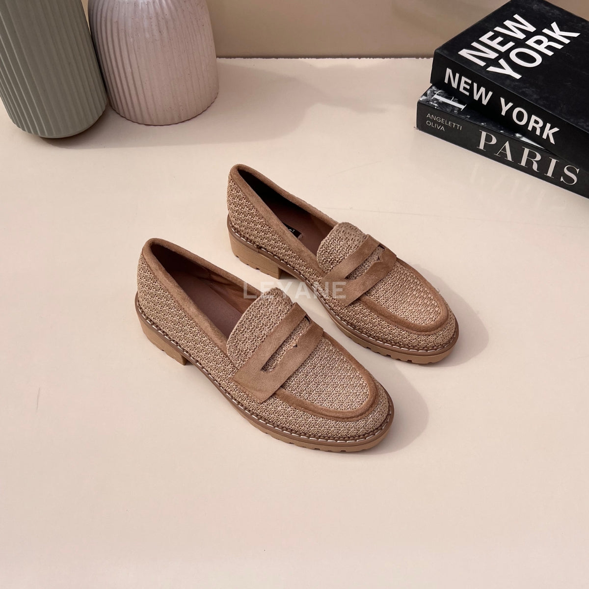 Loafers en raphia - Camel
