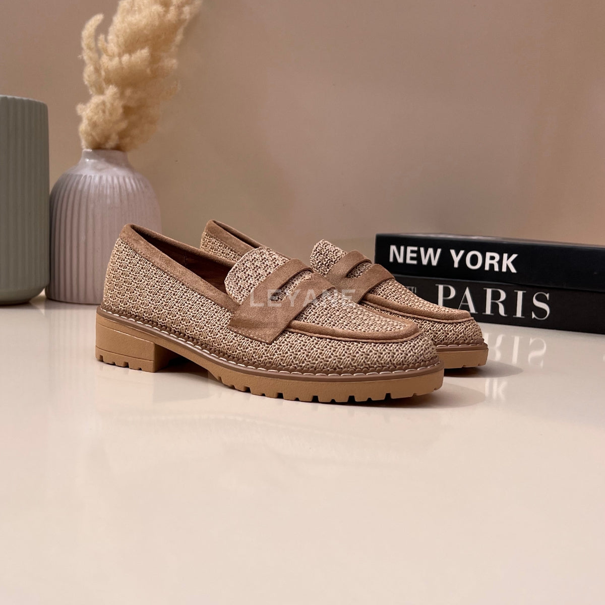 Loafers en raphia - Camel