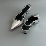 Escarpin à talons en cuir synthétique en Silver métallisé, talons femmes, 