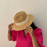 Chapeau Panama en raphia avec bande Blanche - Naturel
