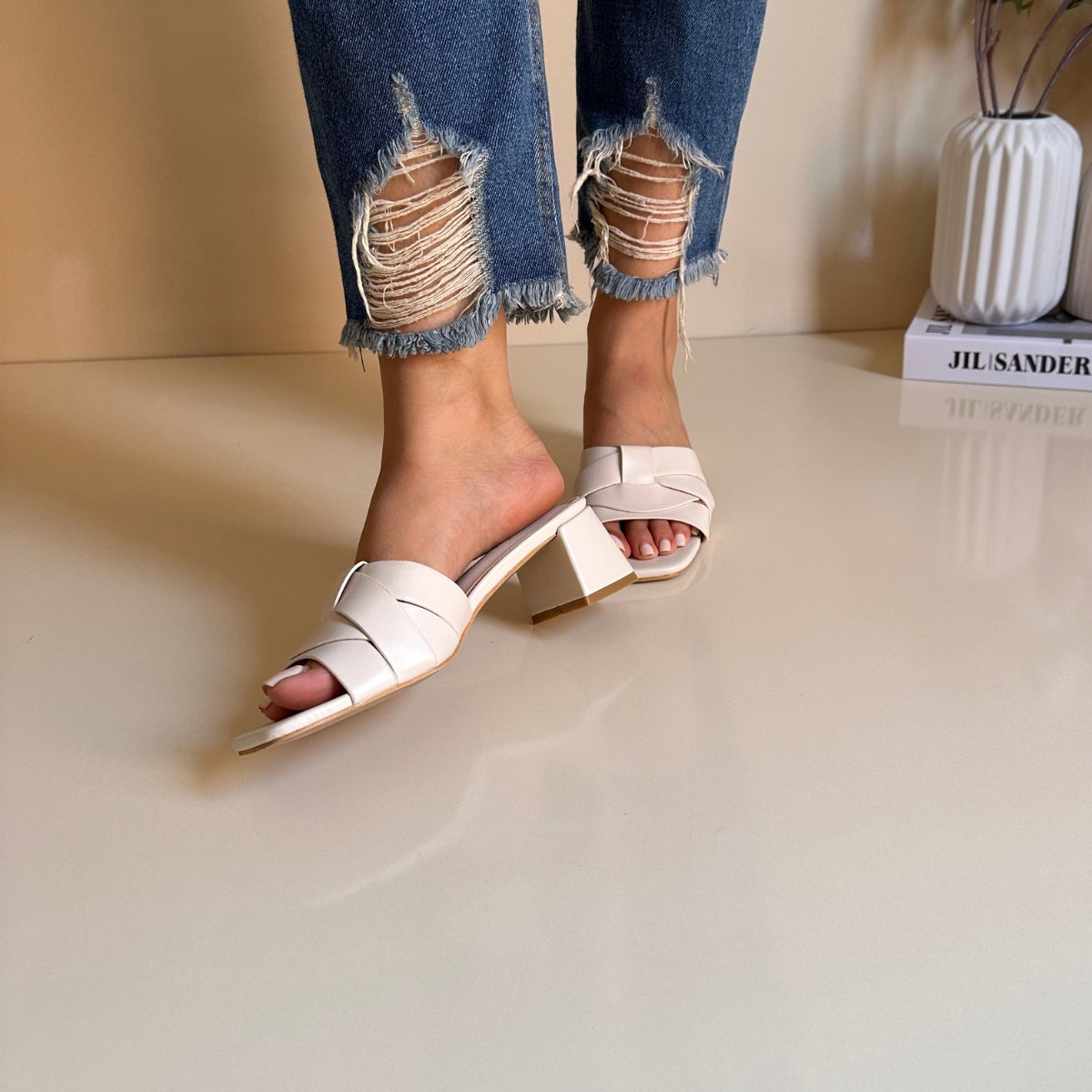 Sandales mi talons  - Beige