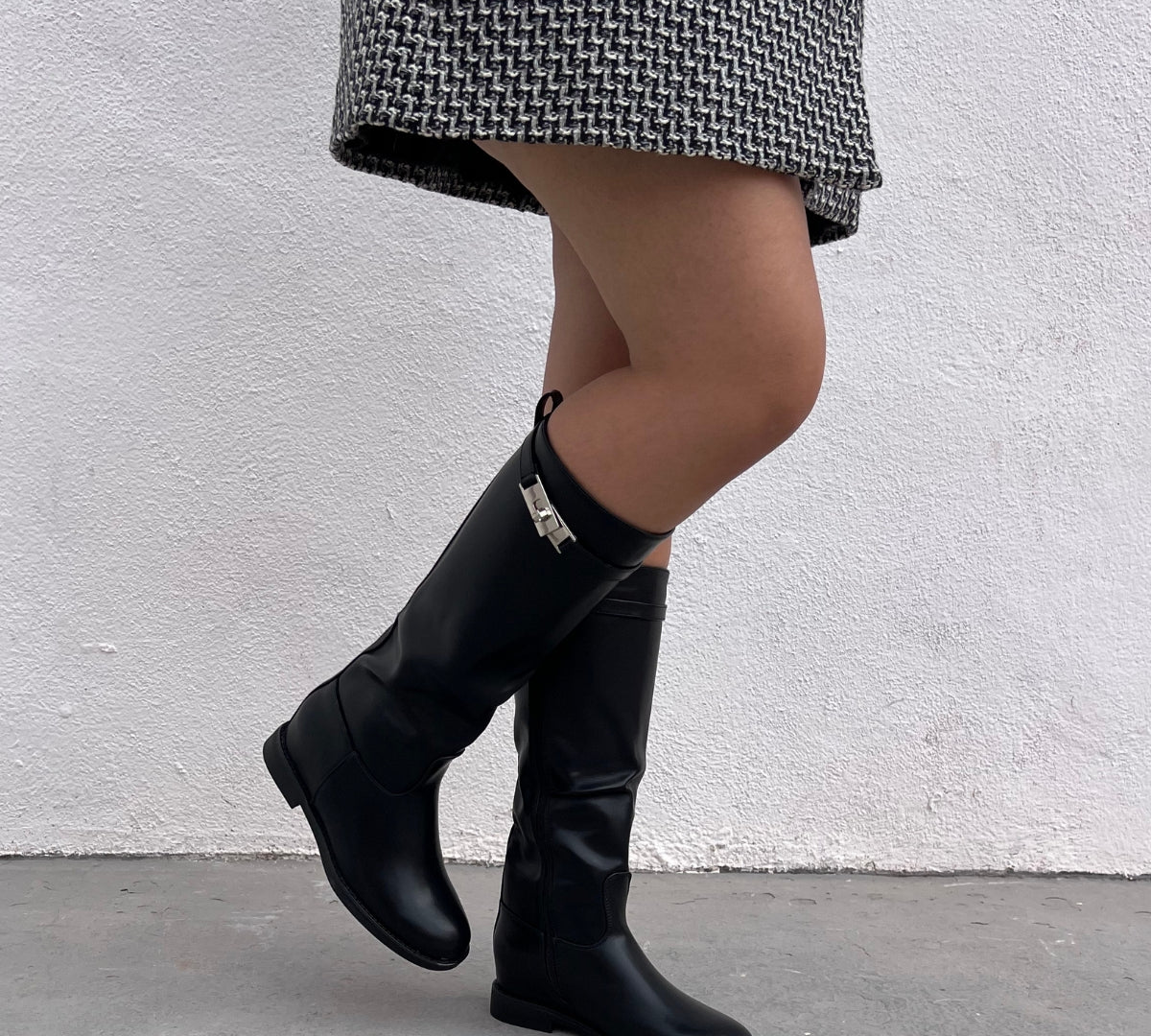 Bottes à motif talon plat - Noir