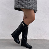 Bottes à motif talon plat - Noir