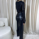 Top à sequin long sleeve - Noir