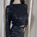 Top à sequin long sleeve - Noir