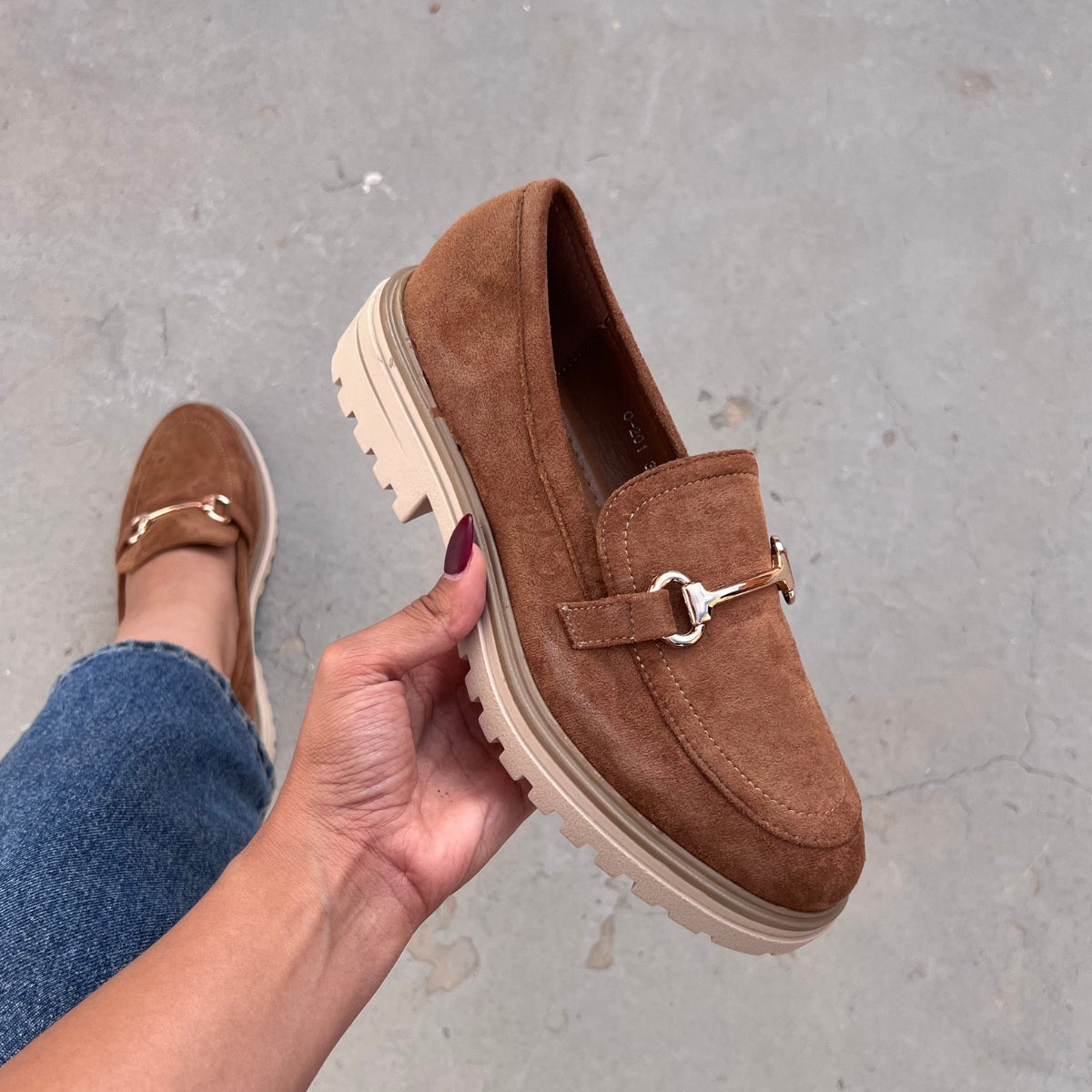Mocassin à boucles en daim - Camel