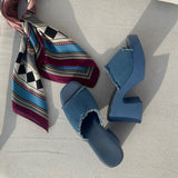 Sandale à talon compensé - Bleu jeans