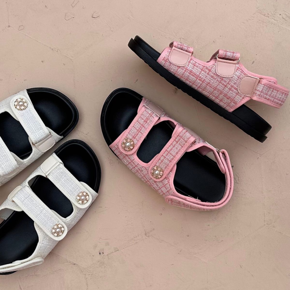 Sandales Dad en tweed  - Rose