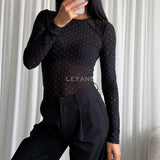 Top transparent à strass - Noir