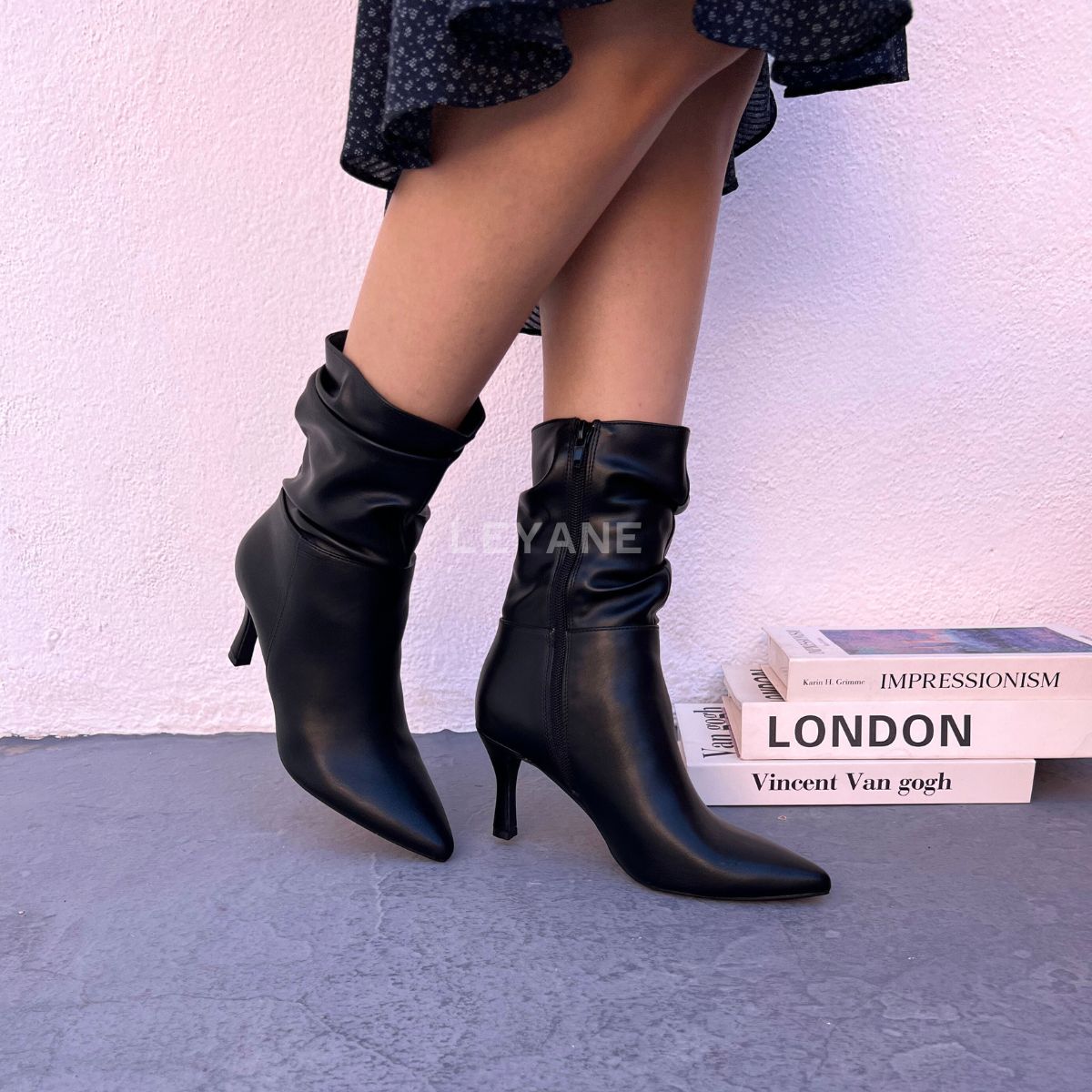 bottines noir à talons leyane, bottines leyane, bottines femmes maroc, bottines en ligne