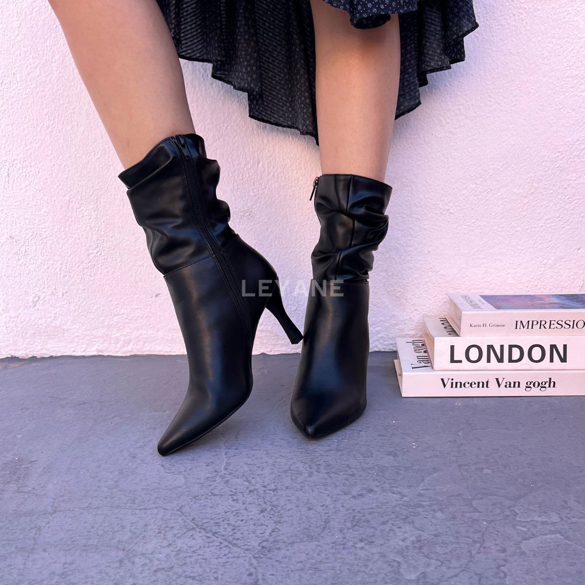 bottines noir à talons leyane, bottines leyane, bottines femmes maroc, bottines en ligne