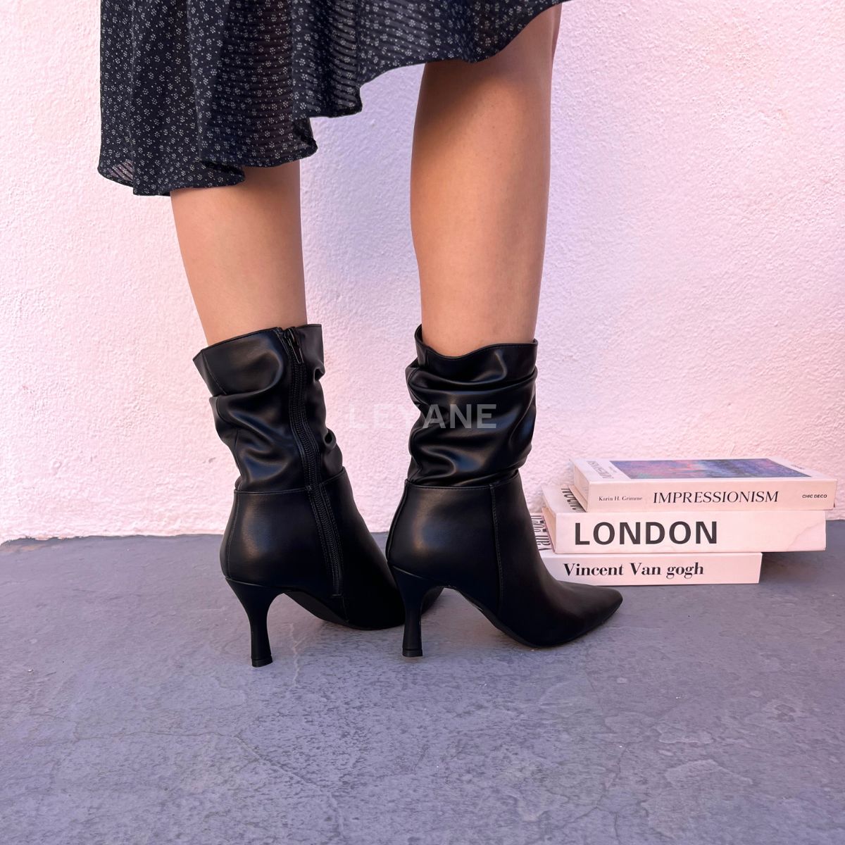 bottines noir à talons leyane, bottines leyane, bottines femmes maroc, bottines en ligne