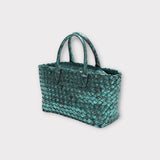 Sac en cuir synthétique tressé vert métalisé  Dimension: 27cm*12cm*20cm  Cuir de qualité premium