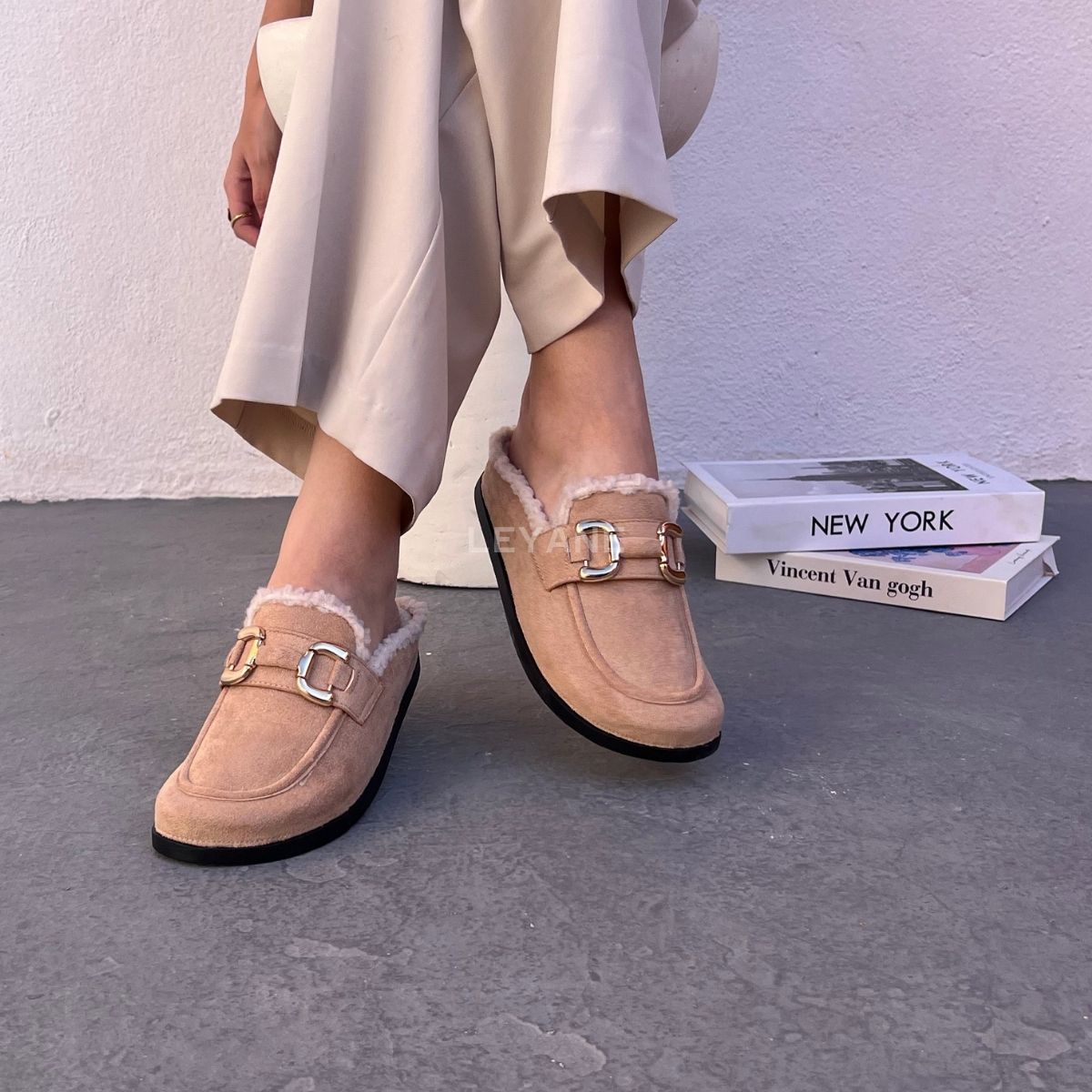 mules en daim à fourrure pour femmes , chaussures en ligne