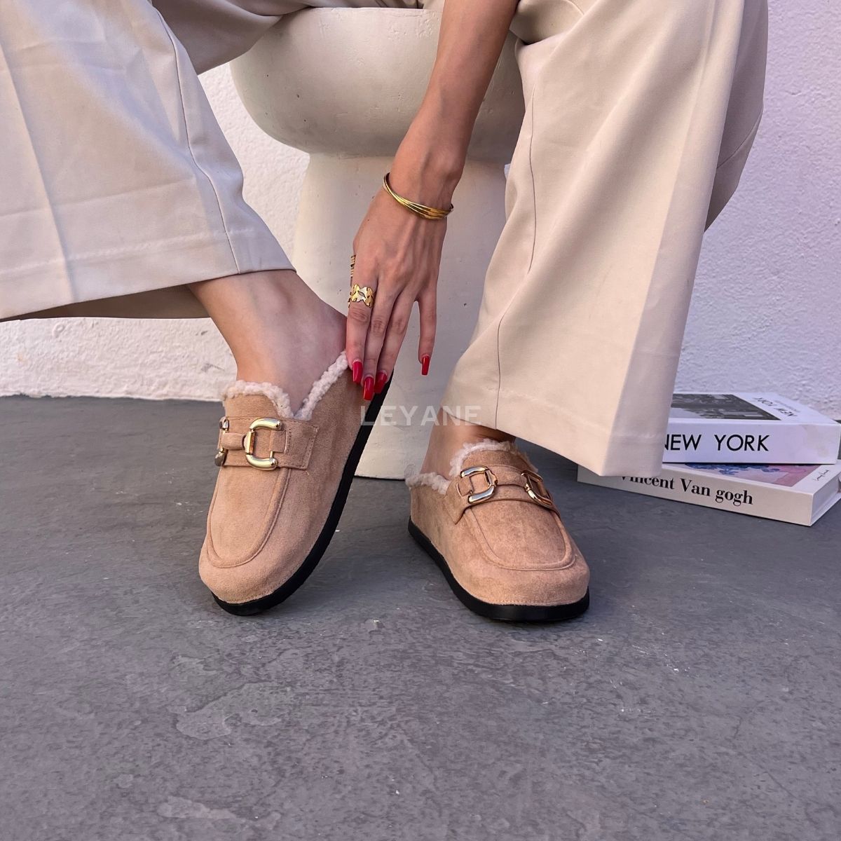 mules en daim à fourrure pour femmes , chaussures en ligne