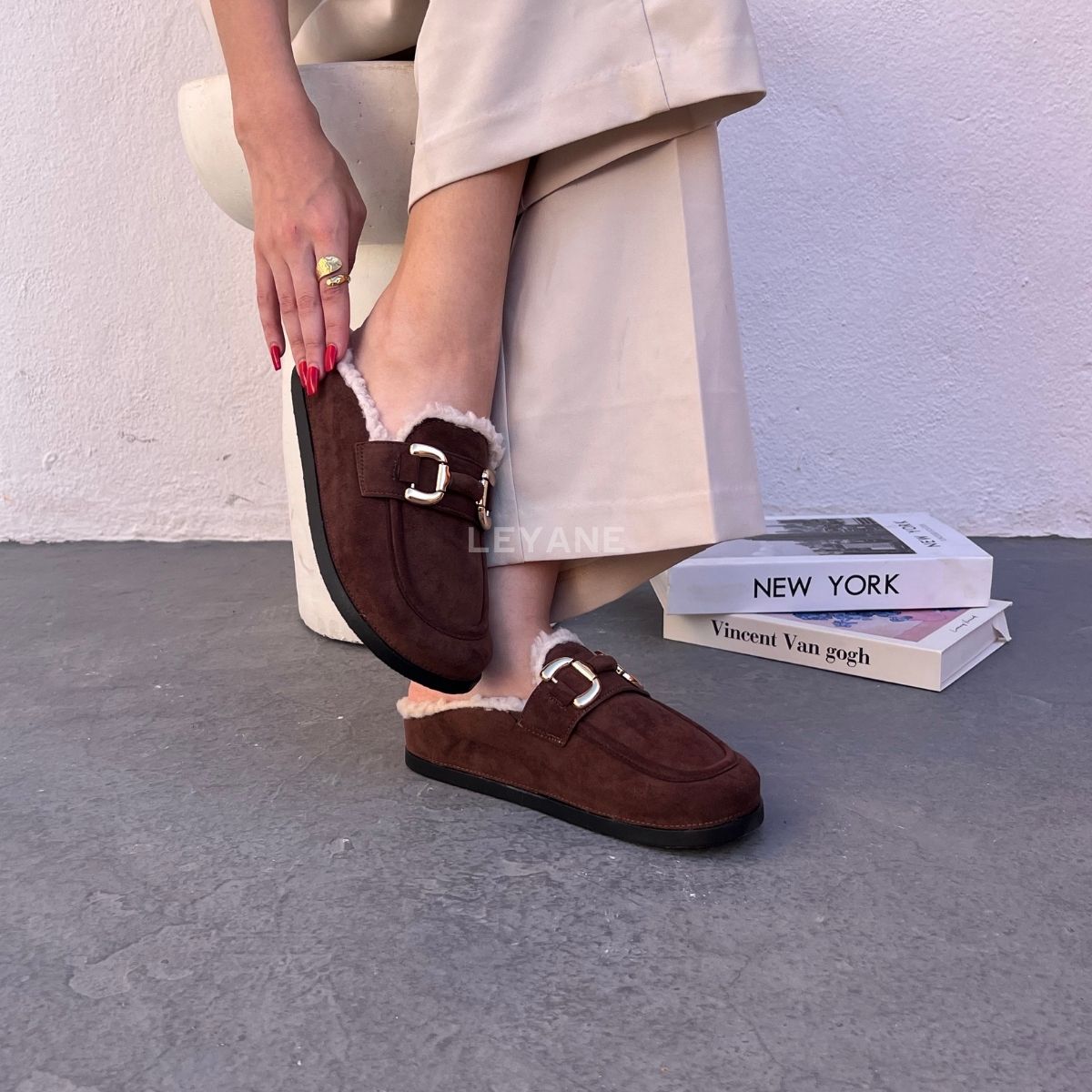 mules en daim à fourrure pour femmes , chaussures en ligne