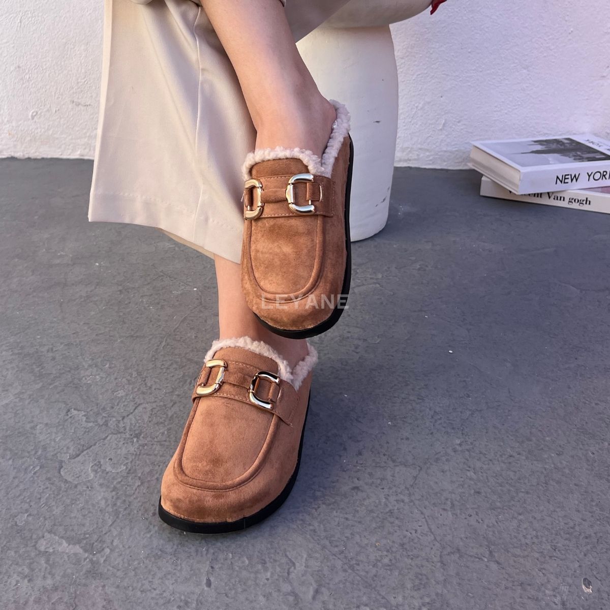 mules en daim à fourrure pour femmes , chaussures en ligne