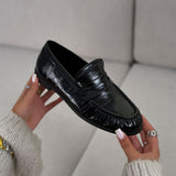 Mocassins plats effet crocodile - Noir