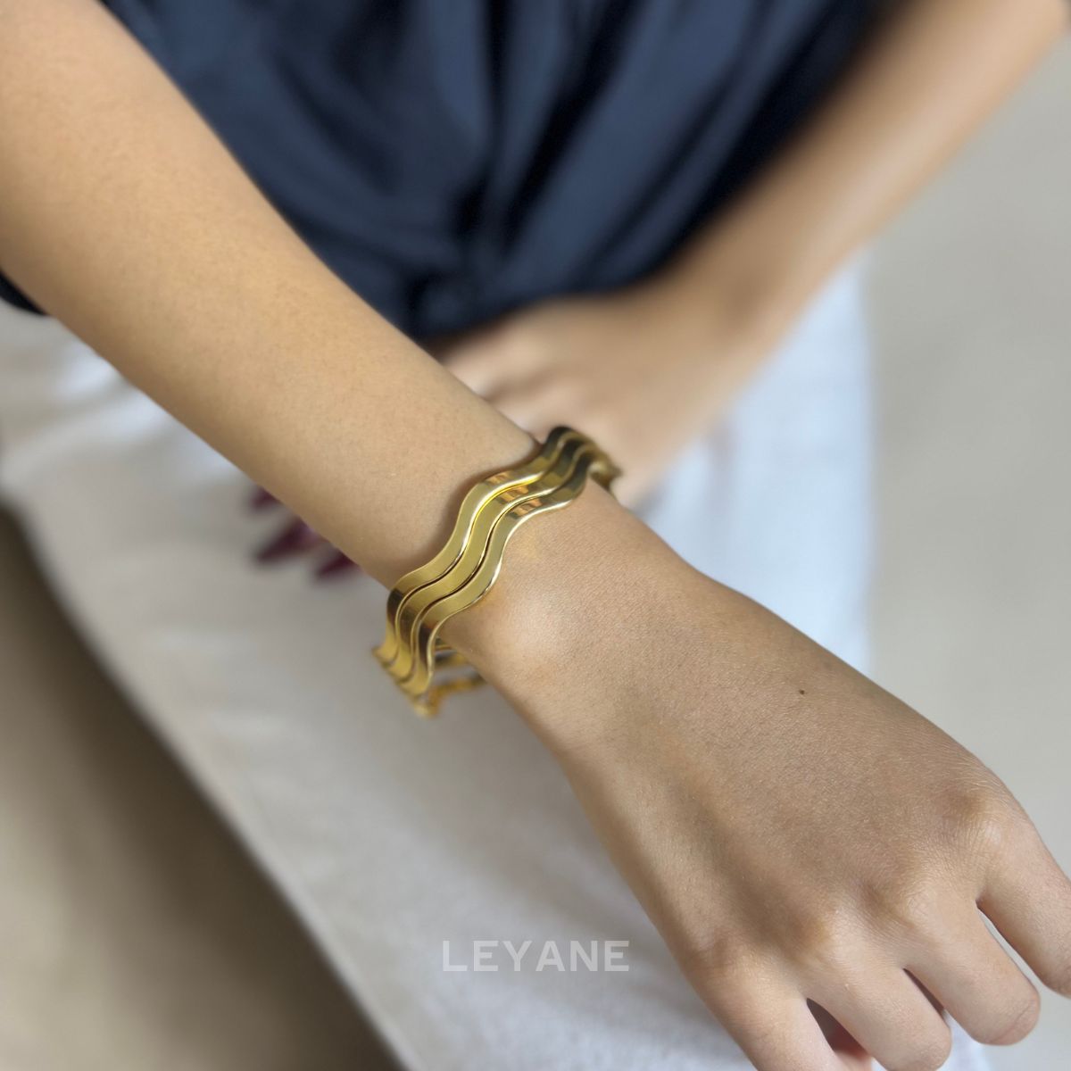 Bracelet Manchette, acier inoxydable bijoux gold ,Bracelet Manchette Zigzag 3pièces, Bracelet leyane