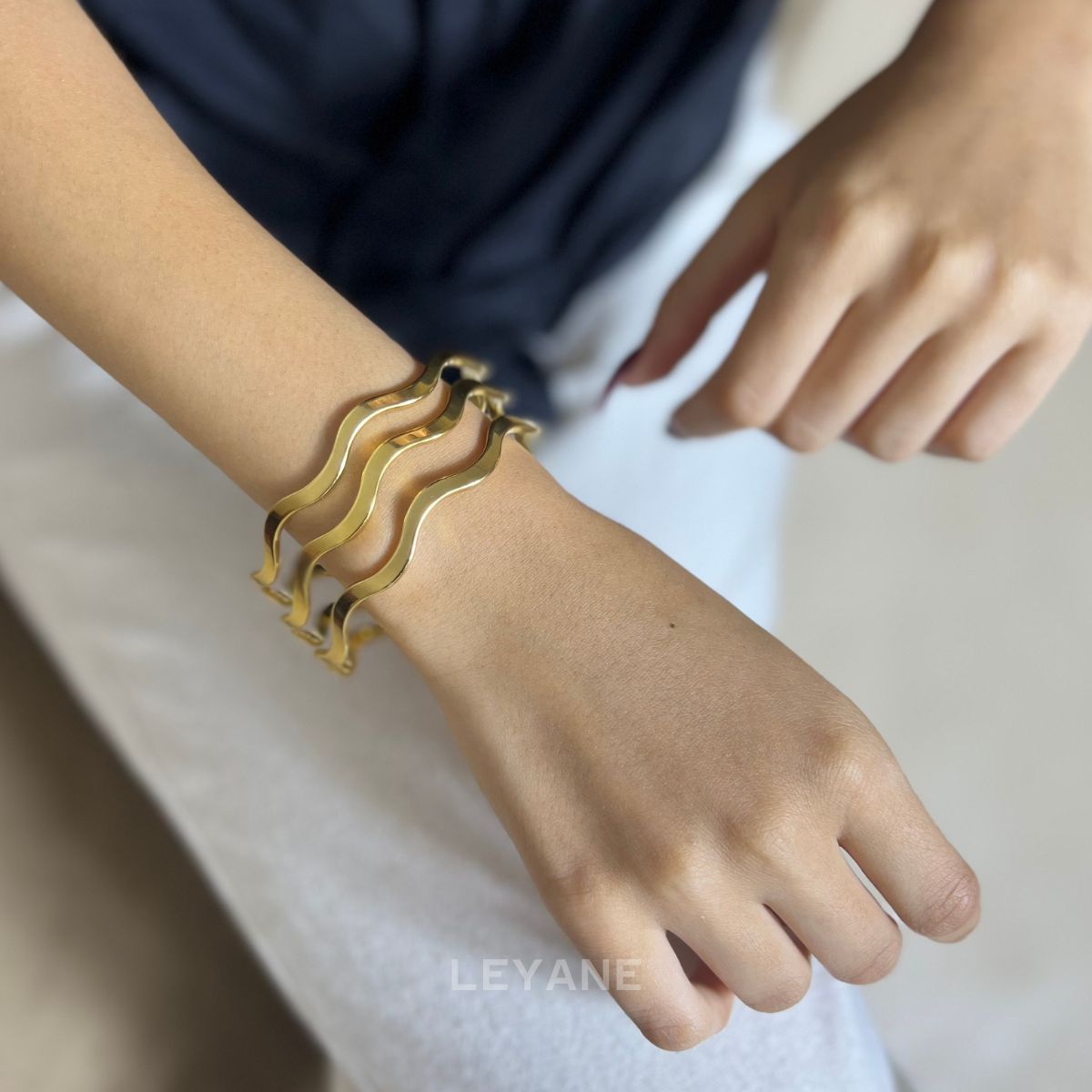 Bracelet Manchette, acier inoxydable bijoux gold ,Bracelet Manchette Zigzag 3pièces, Bracelet leyane 2025