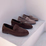 mocassins, suédine, daim, nœud, classique, chic, casual, chaussures plates, confort, femme, intemporel, automne, élégant