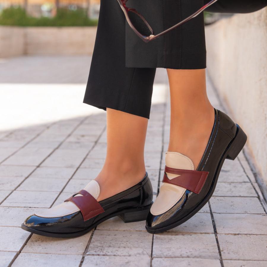 mocassins pour femmes, mocassin noir et bordeaux, mocassins maroc, chaussures femmes