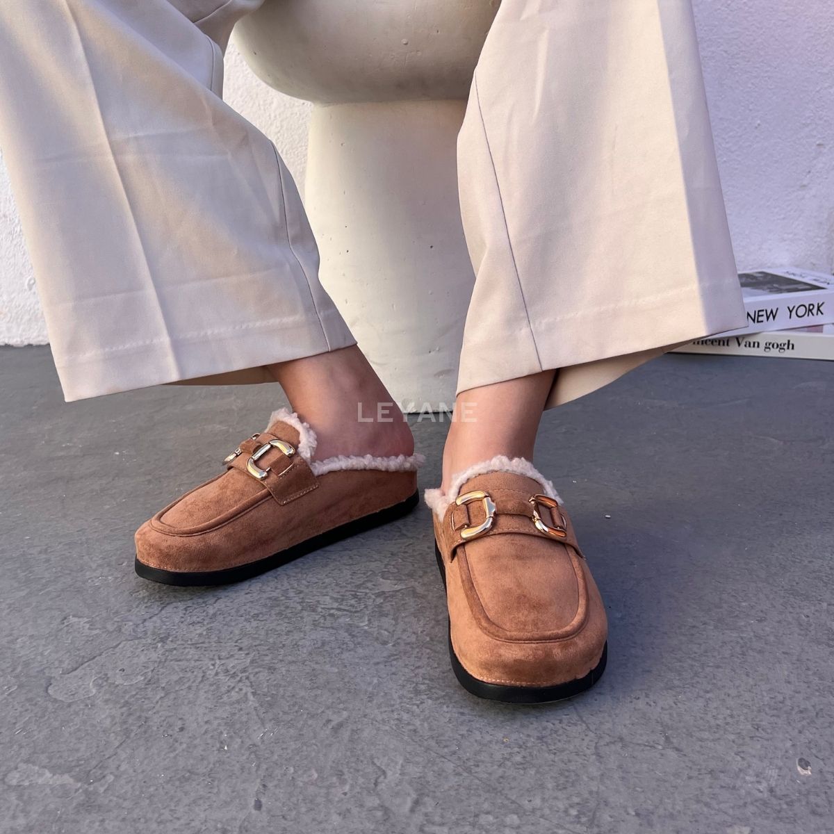 mules en daim à fourrure pour femmes , chaussures en ligne