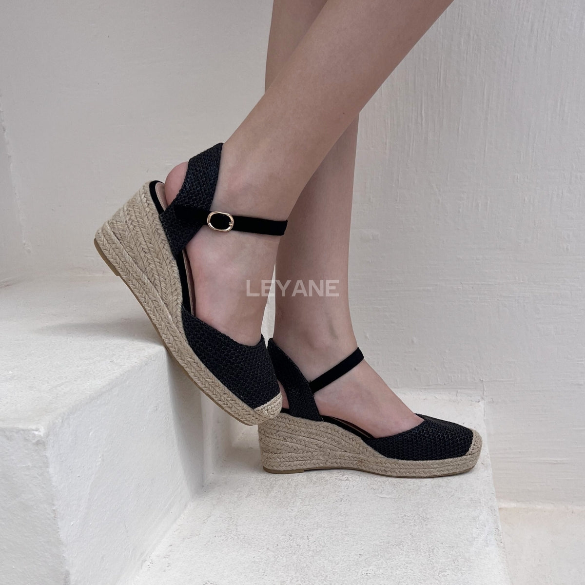 Sandales femme à talon compensé en corde bleu fonce Sandales femme à talon compensé en corde bleu fonce